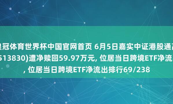 皇冠体育世界杯中国官网首页 6月5日嘉实中证港股通高股息投资ETF(513830)遭净赎回59.97万元, 位居当日跨境ETF净流出排行69/238