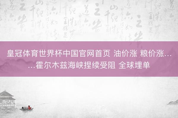 皇冠体育世界杯中国官网首页 油价涨 粮价涨……霍尔木兹海峡捏续受阻 全球埋单